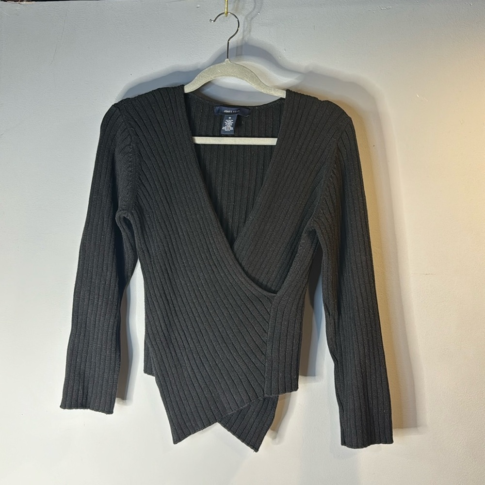 Black asymmetrical wrap sweater